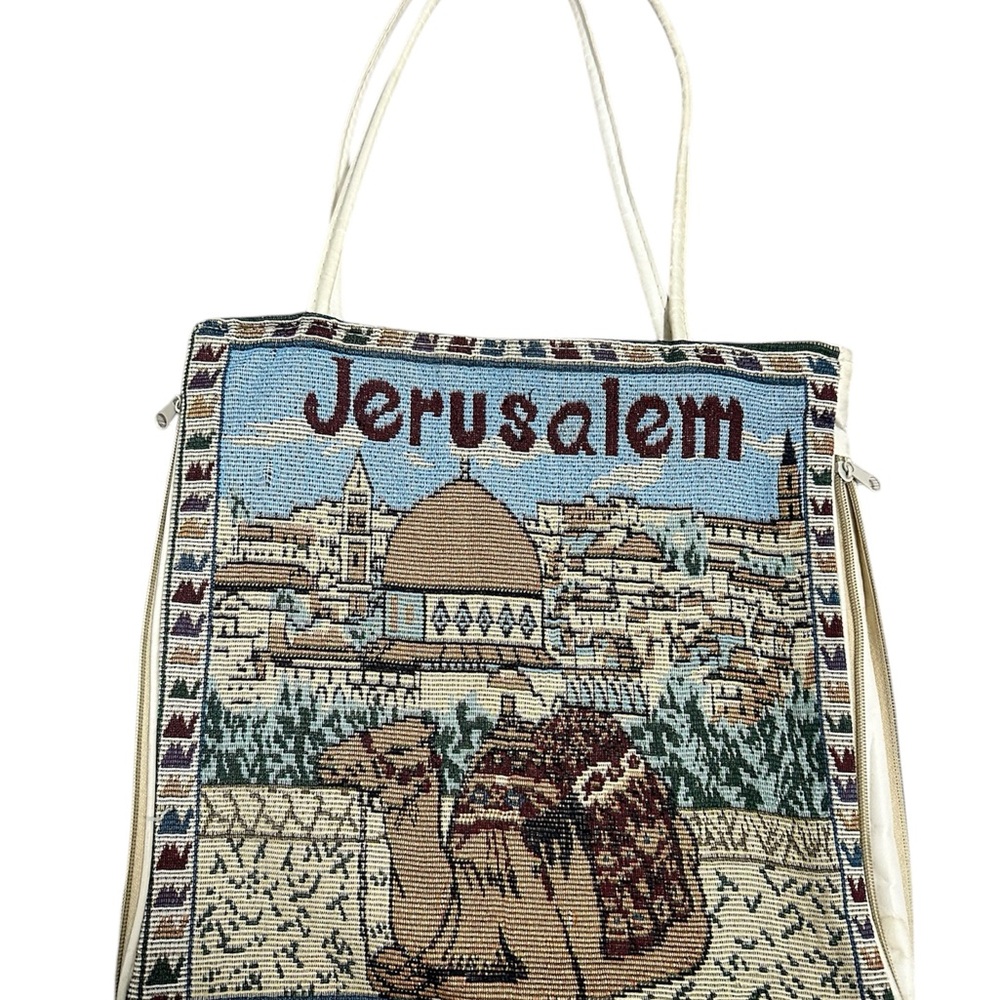 VTG 70’s Jerusalem Themed Tote Bag Quilted Multicolor - Picture 2 of 7